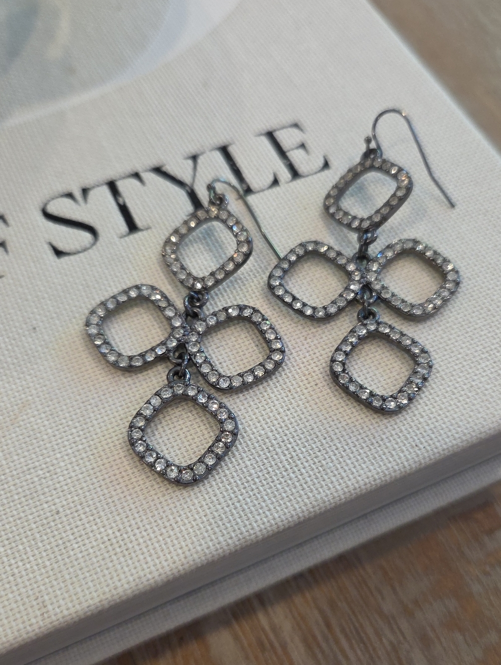 Square Crystal Drop Earrings in Silver-Gray